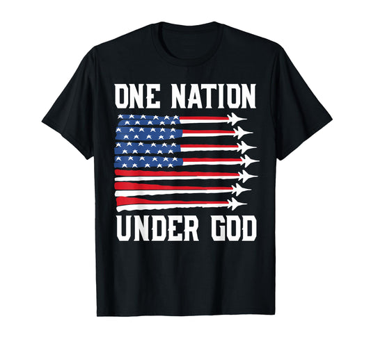 Boy 4th July One Nation Under God USA Fighter Jet Patriotic T-Shirt