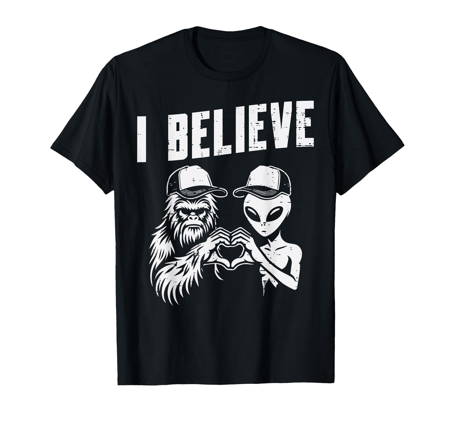 Bigfoot Alien Heart Hand I Believe Sasquatch Women Men Kids T-Shirt