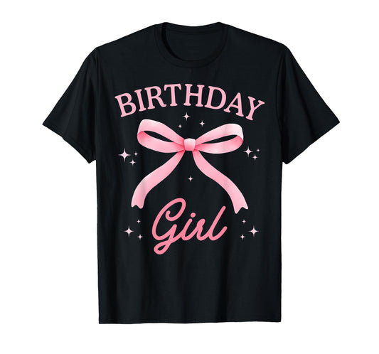Birthday Girl Coquette Bow Theme Party Matching Family Kids T-Shirt