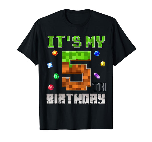 Birthday Boy Shirt It's My 5th Birthday Video Game Pixel T-Shirt