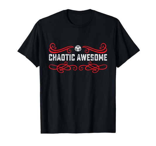 RPG Gamer Quest Gear Nerdy Chaotic Awesome Alignment Polyhedral Dice Set T-Shirt, Small, Black