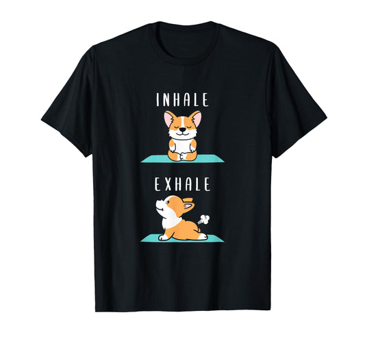 Inhale Exhale Namaste Yoga Corgi Dog Inner Meditation T-Shirt
