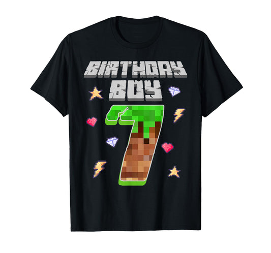 It's My 7th Birthday Boy Seven 7 Year Old Pixel Gaming Party T-Shirt