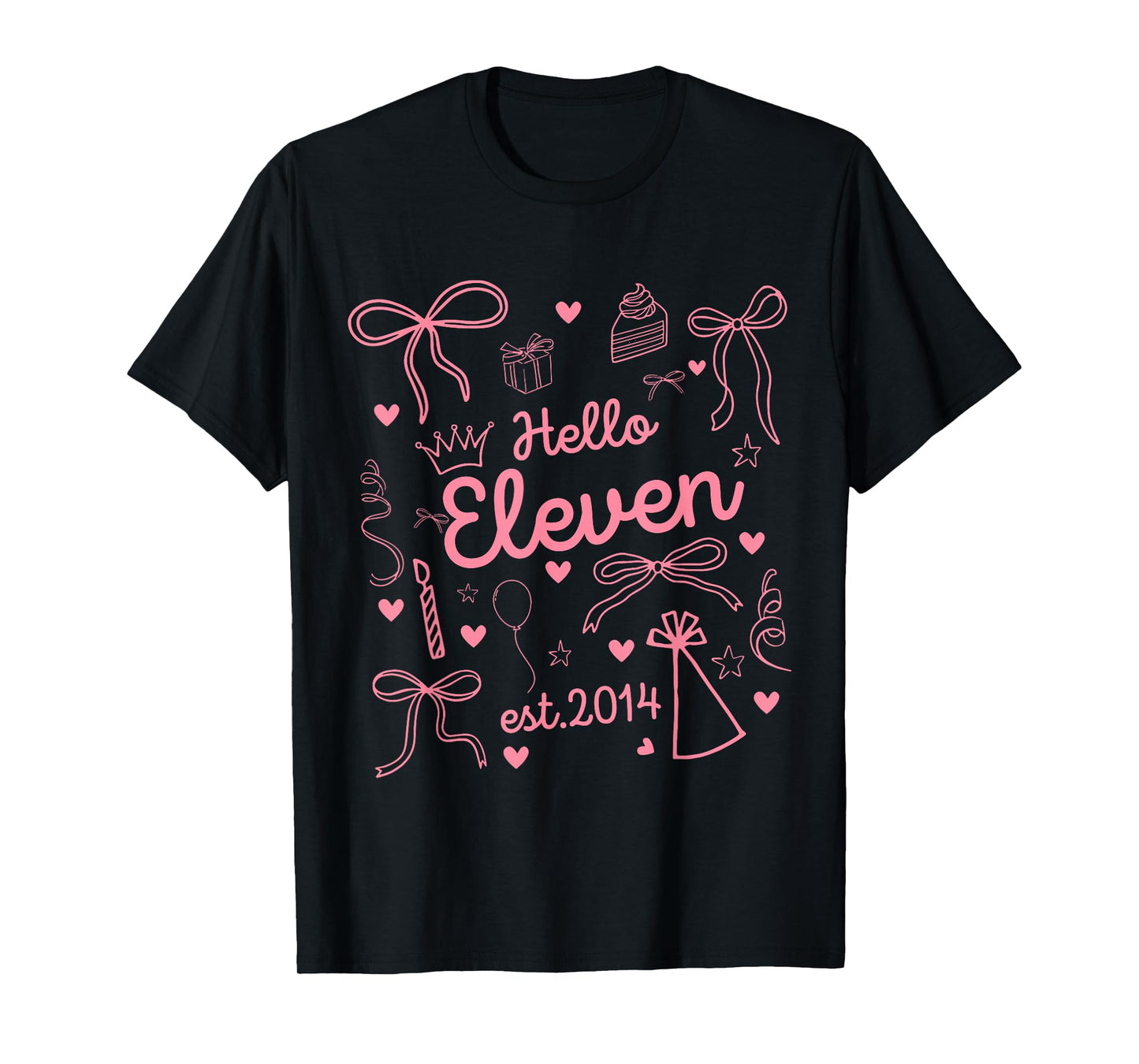 Hello Eleven Est 2014 Coquette Bow 11th Birthday Girl T-Shirt