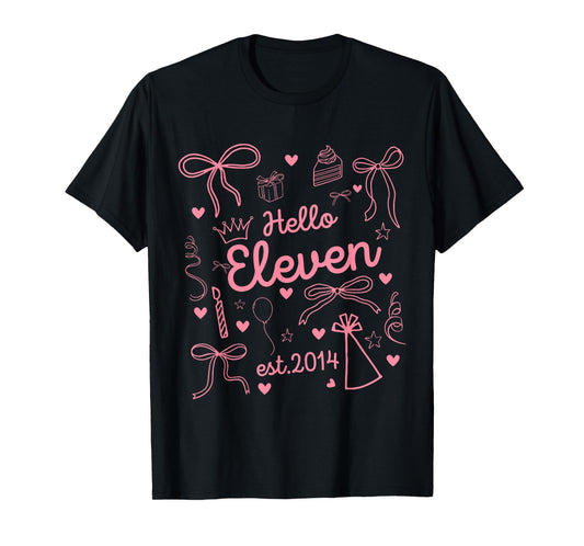 Hello Eleven Est 2014 Coquette Bow 11th Birthday Girl T-Shirt
