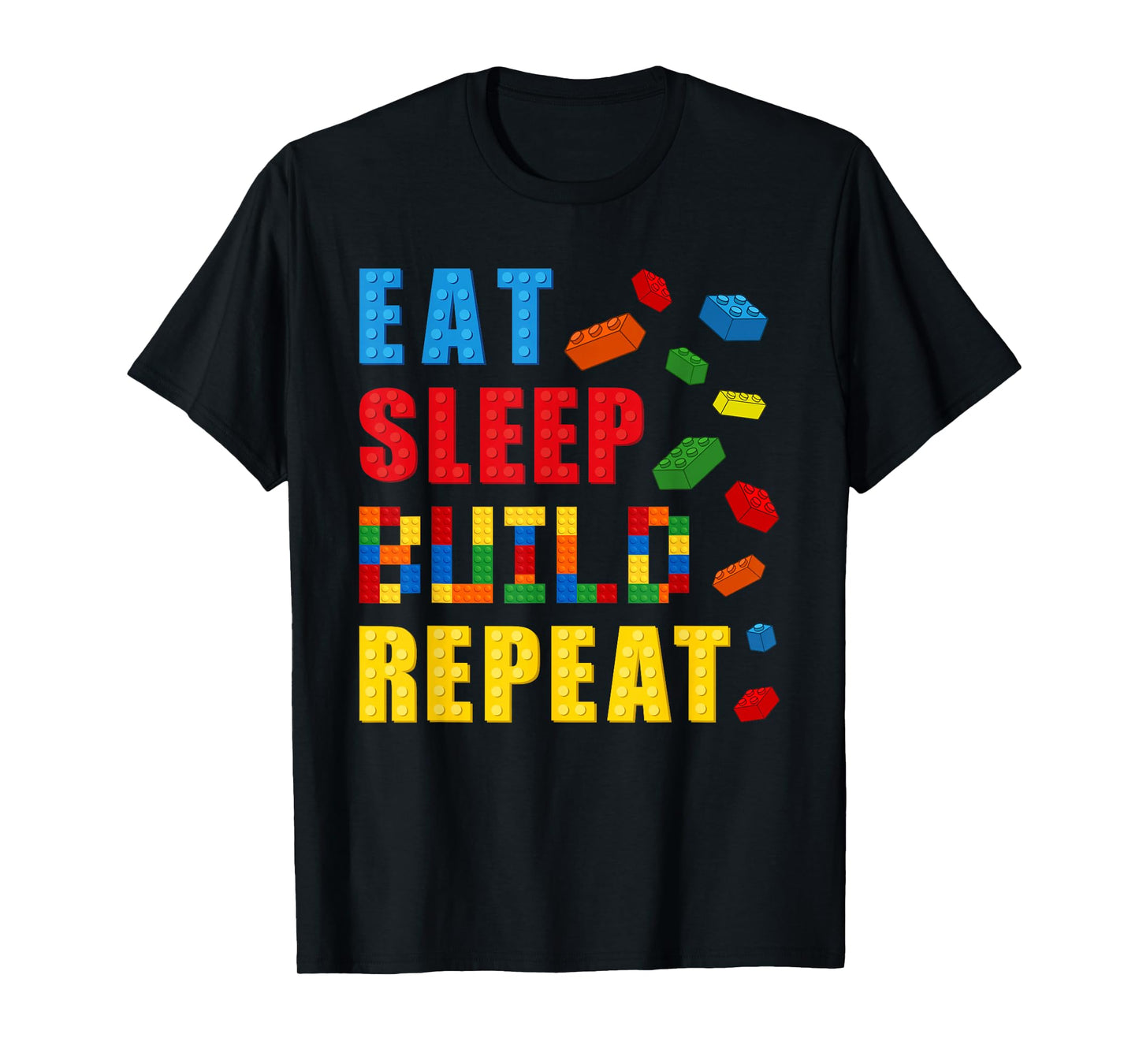 Eat Sleep Build Repeat Building Bricks Blocks Builder Boys T-Shirt