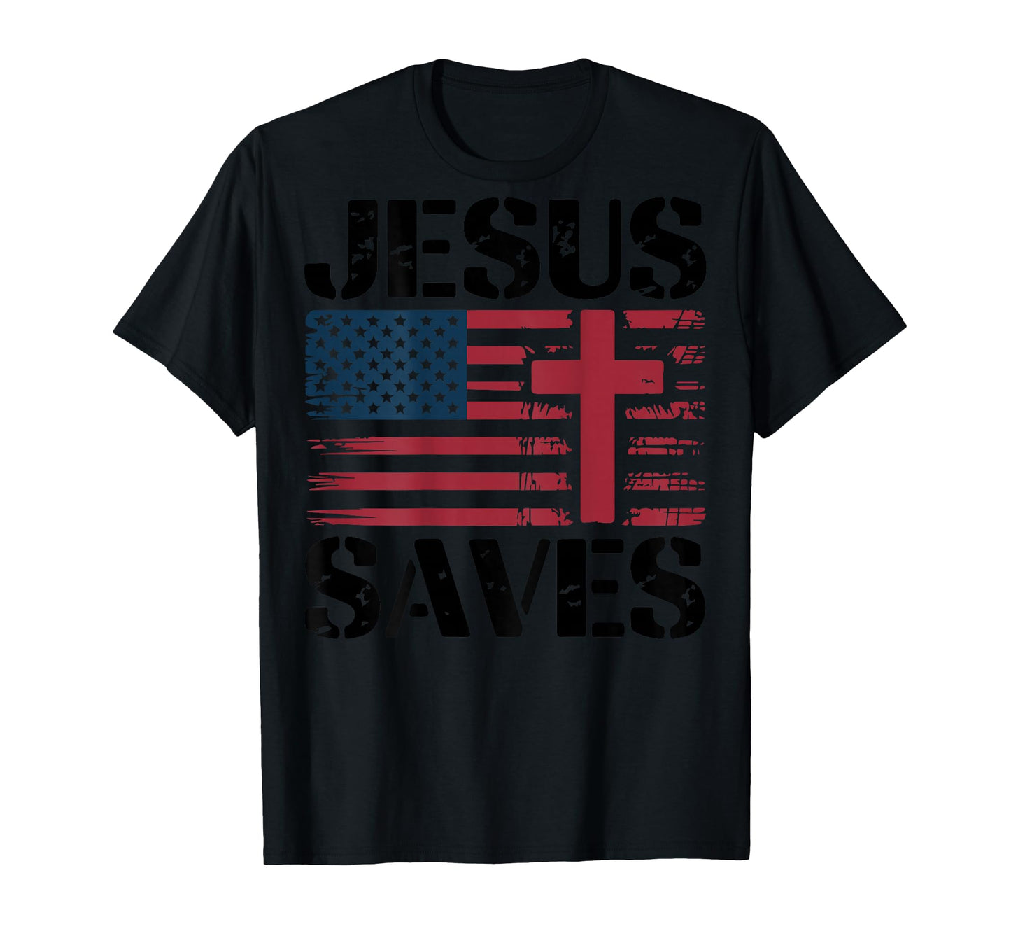Jesus Saves Christian Patriotic Cross Faith American Flag T-Shirt