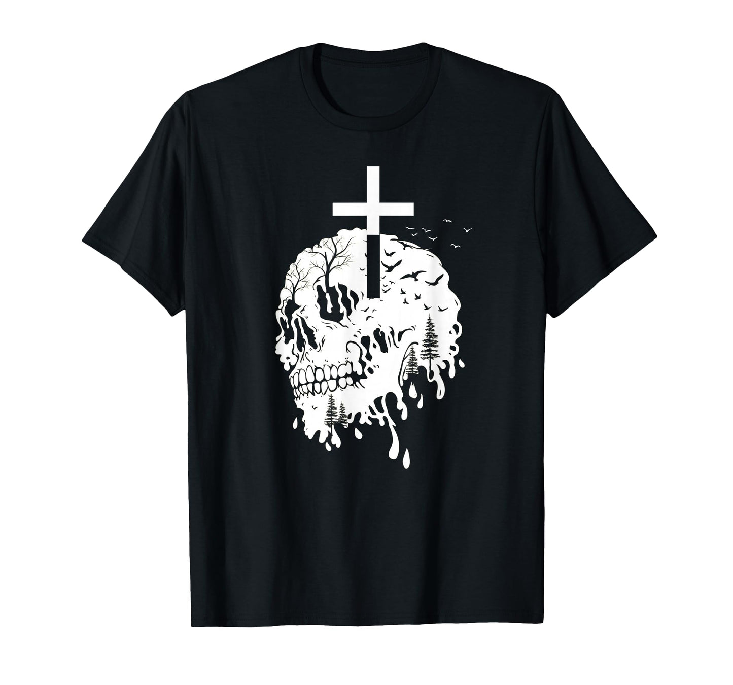 Religious Gothic Skull and Cross Vintage Faith Halloween T-Shirt