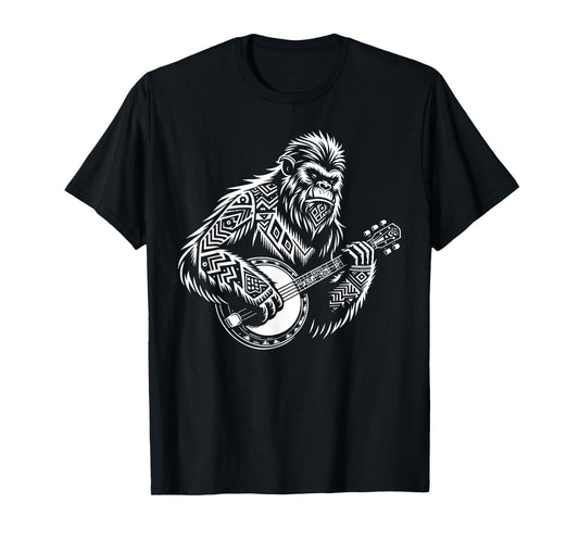 Zen Bigfoot Playing Banjo Tribal Art Music Fest Sasquatch T-Shirt