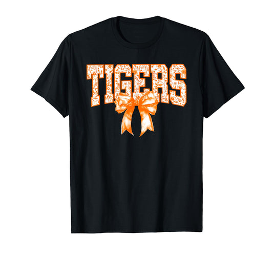 Floral Coquette Bow Tigers School Sports Team Spirit T-Shirt