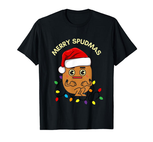 Merry Spudmas Funny Potato Santa Holiday Lights Christmas T-Shirt