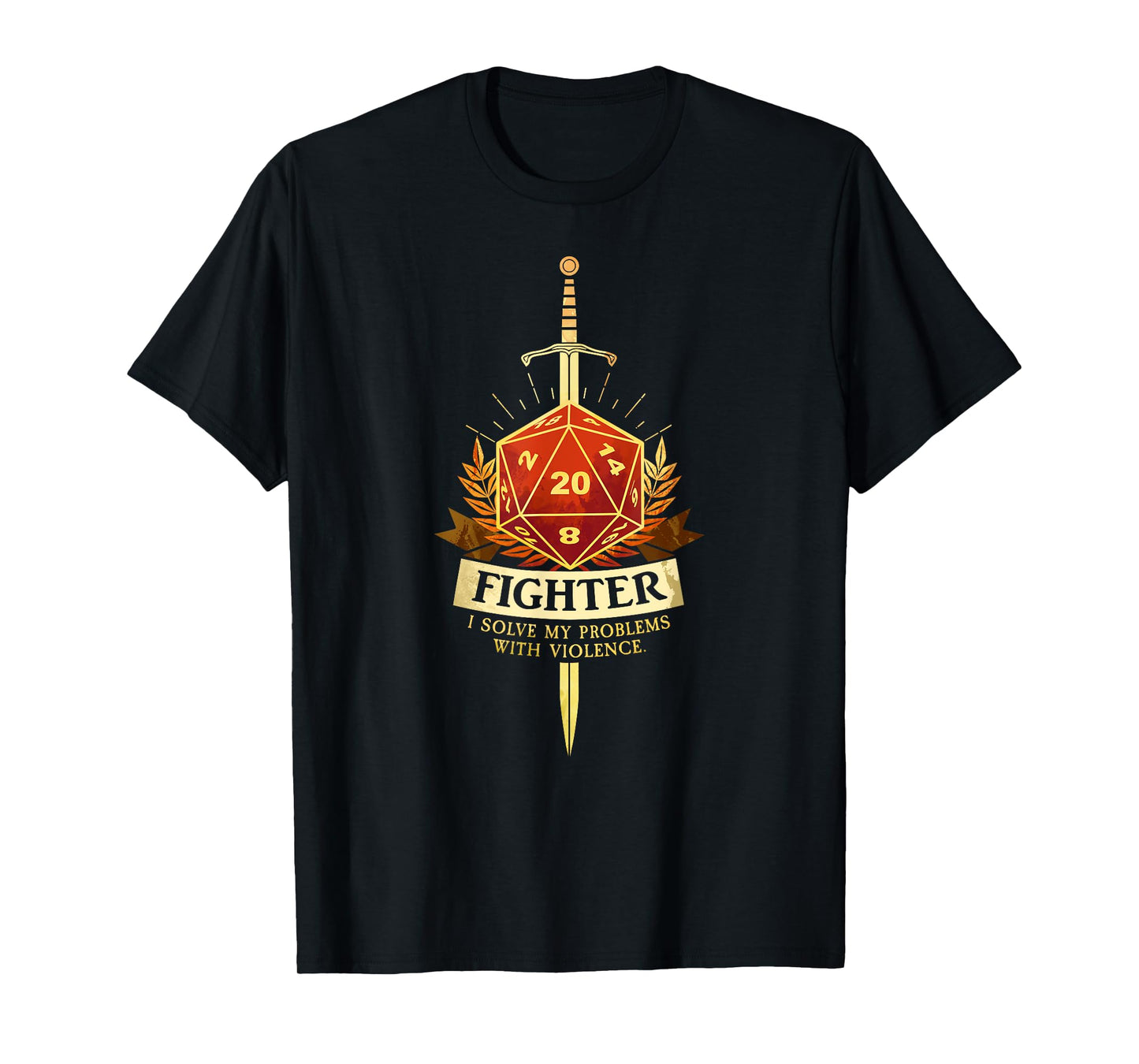Gamer Class Fighter RPG TRPG Fantasy Gaming T-Shirt - Black, Men's Small, Classic Fit, Short Sleeve