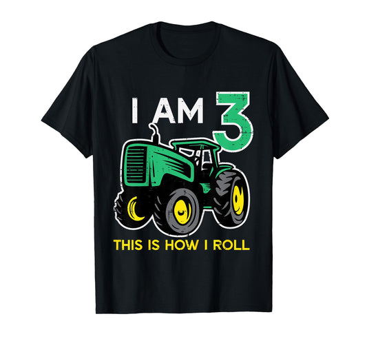 Kids 3rd Birthday Tractor This How I Roll 3 Bday Farm Truck Boys T-Shirt