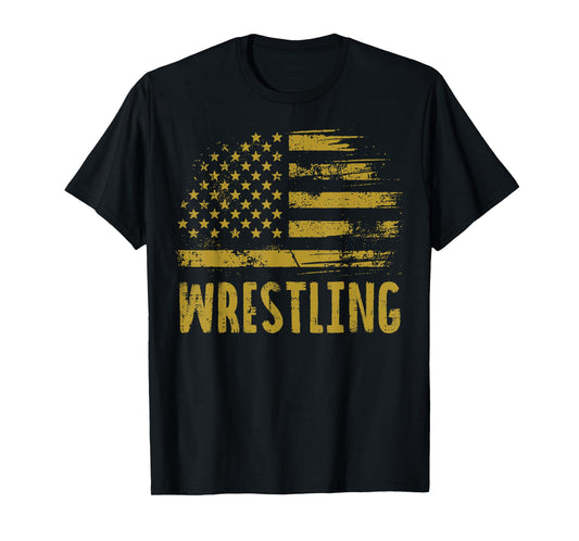 Wrestling USA Flag Wrestler Patriotic Men Boys Kids Women T-Shirt