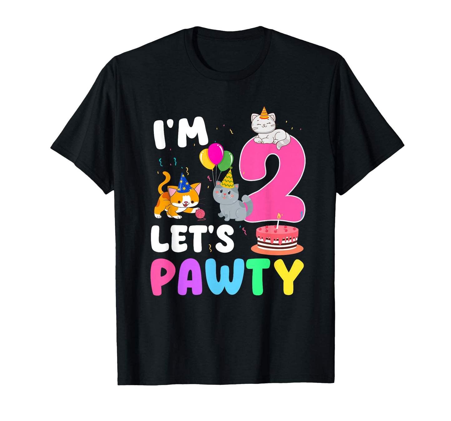 I'm 2 Let's Pawty 2 Year Old Birthday Girl Cat Theme Party T-Shirt