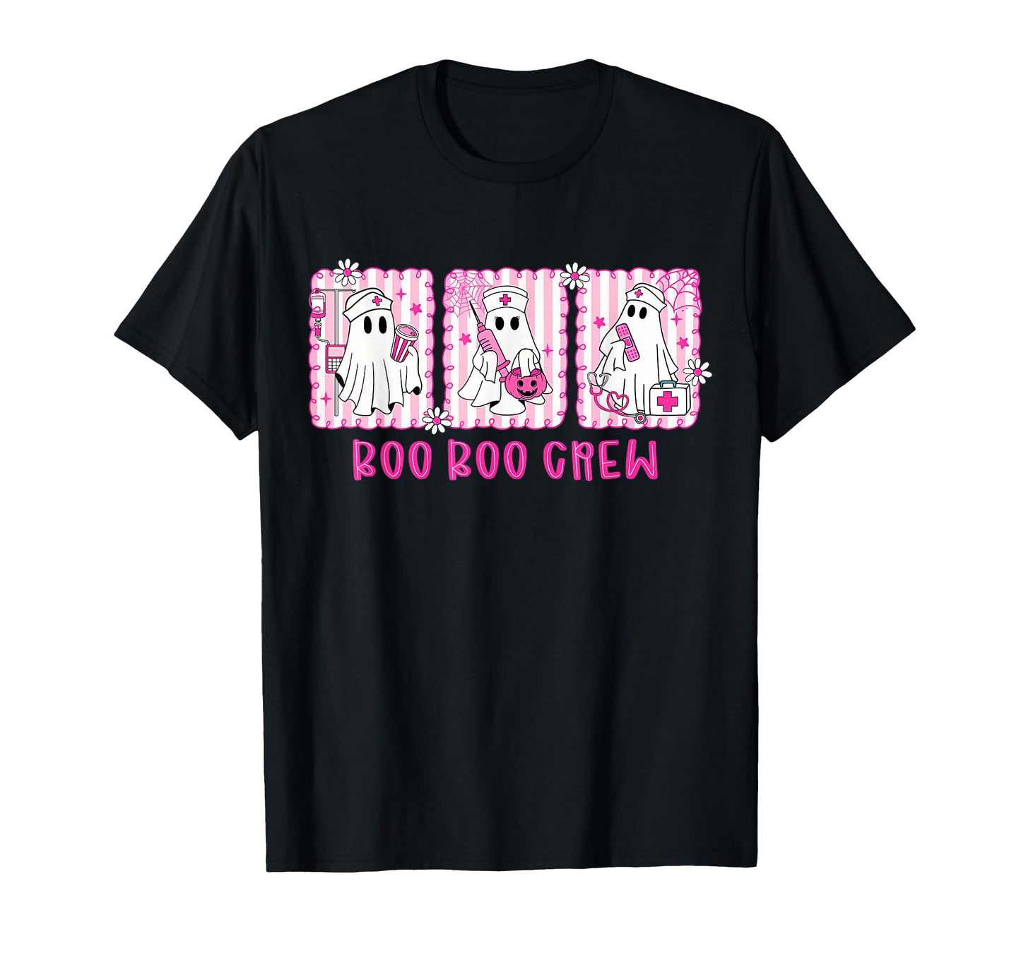Boo Boo Crew Pink Ghost Nurse Halloween Breast Cancer T-Shirt