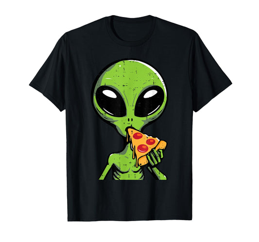 Alien Eating Pizza Funny Ufo Snack Food Men Boys Kids Women T-Shirt