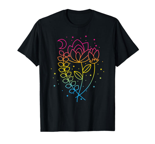 Pansexual Floral Pan Pride Flag Colors Subtle Boho Lotus T-Shirt