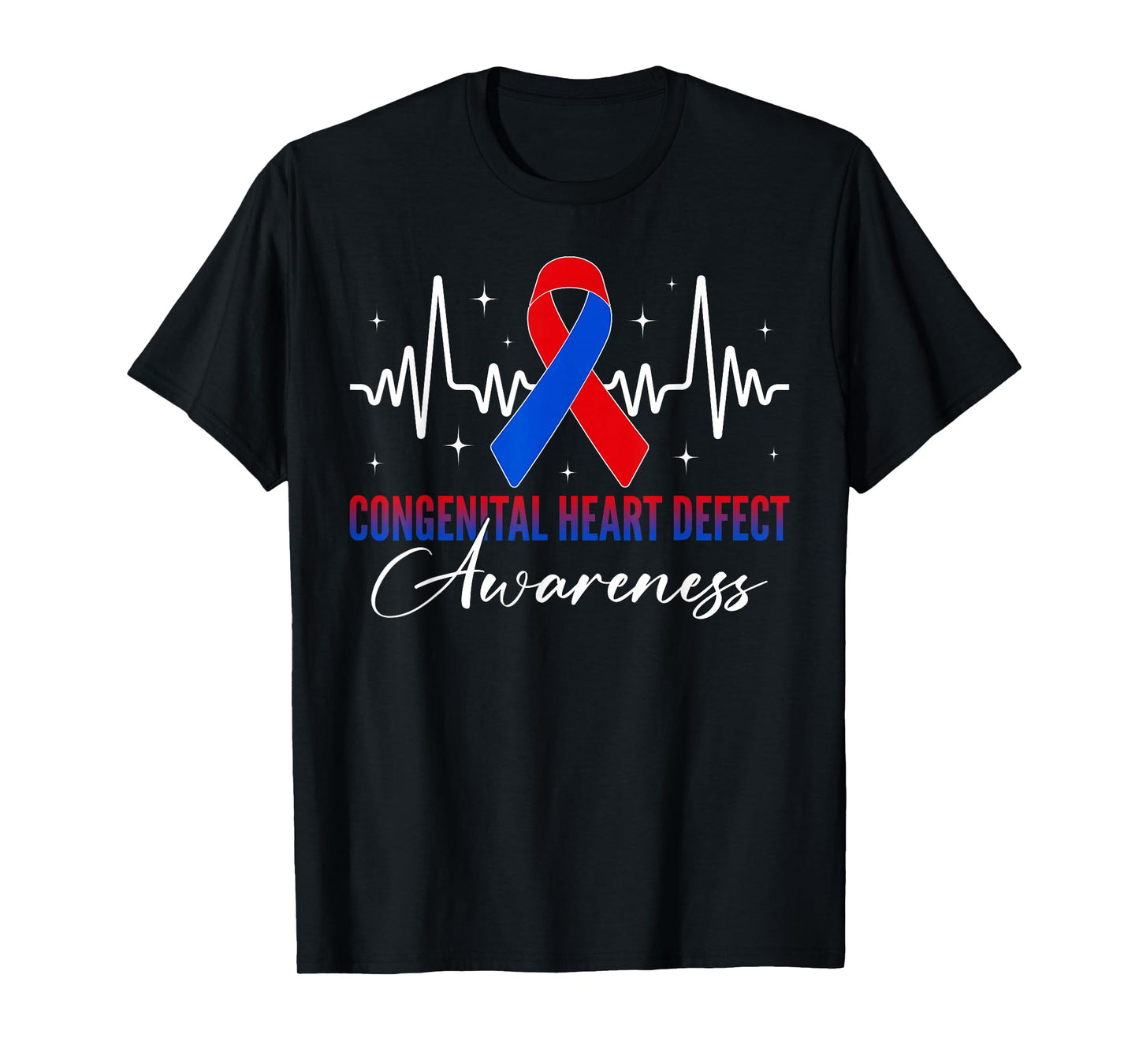 Congenital Heart Defect Awareness Red Blue Ribbon Heartbeat T-Shirt