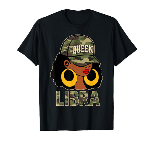 Libra Queen Black Woman Cap Hat Camo Afro Girl Zodiac T-Shirt