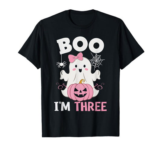 Ghost Boo I'm Three Year 3rd Birthday Girls Halloween Groovy T-Shirt