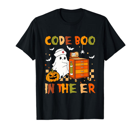 Halloween ER Costume Code Boo In The ER Nurse Crew Ghost T-Shirt