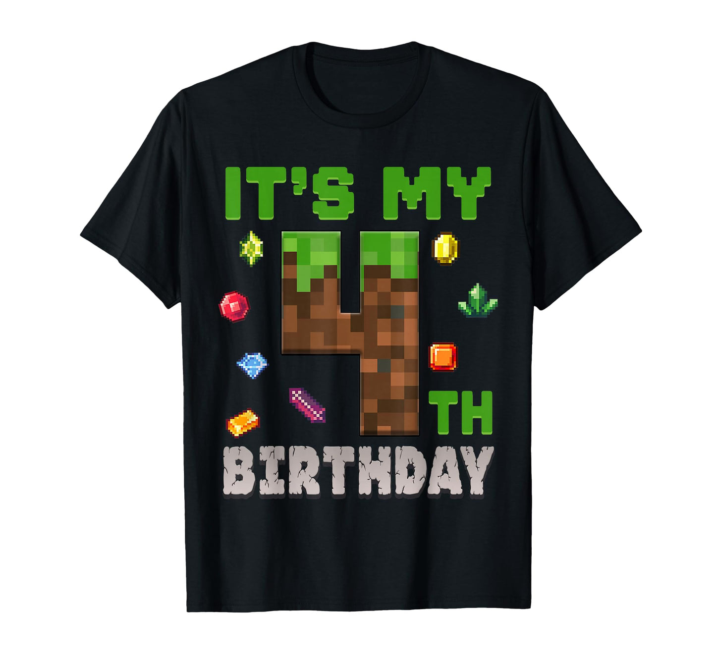Birthday Boy It's My 4th Birthday 4 Year Old Pixel Gamer T-Shirt