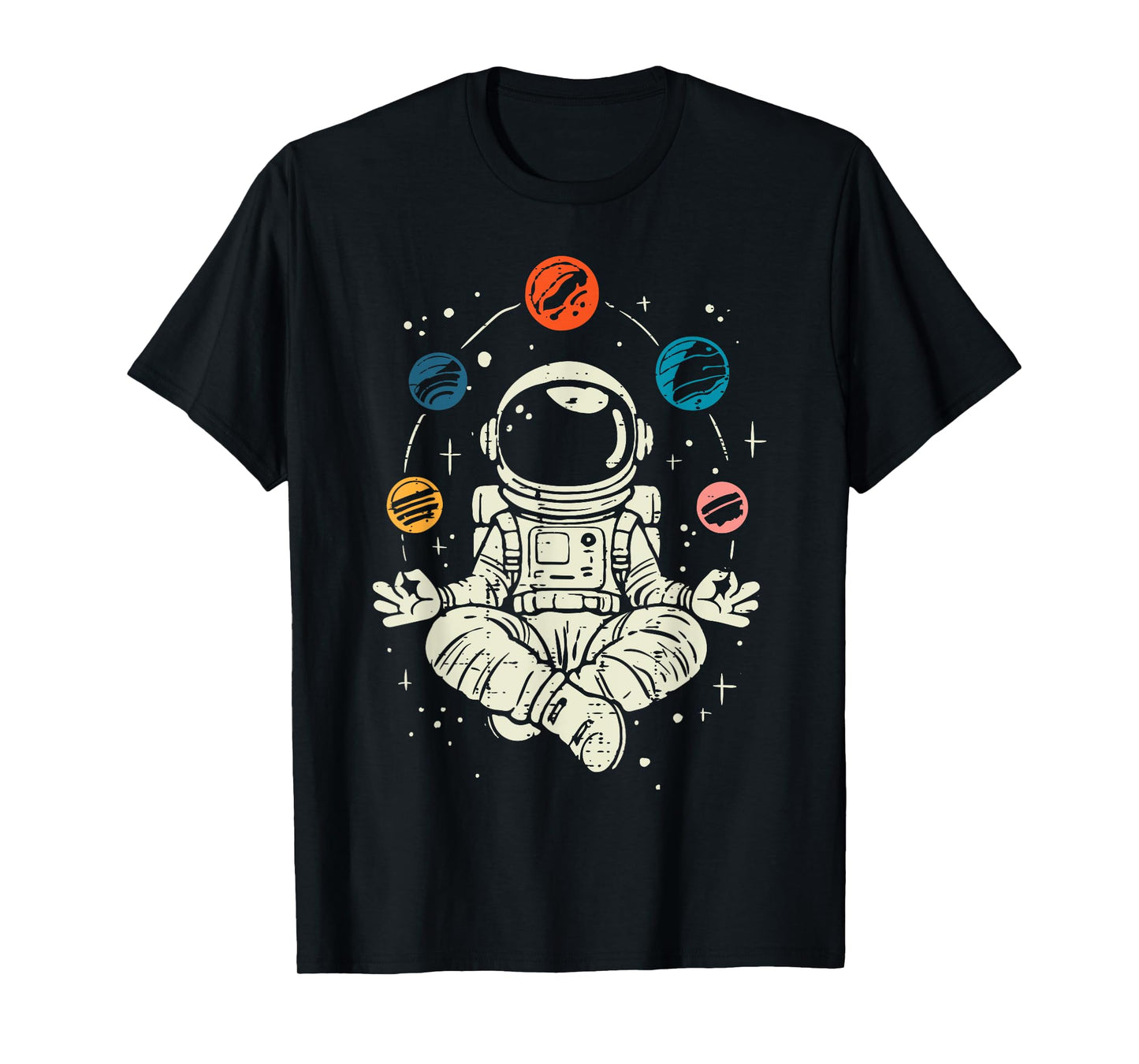 Meditating Astronaut Planets Space Yoga Lotus Kids Men Women T-Shirt