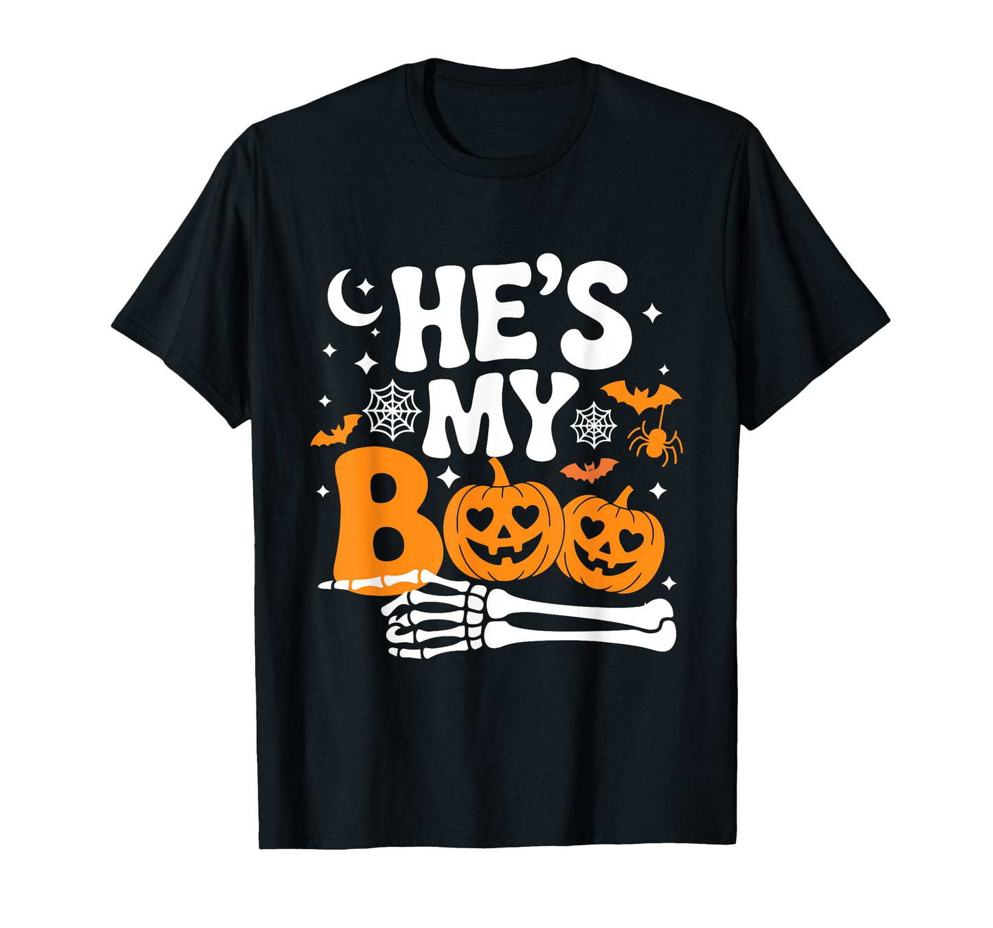 Hes My Boo Pumpkin Matching Couple Halloween Men Women T-Shirt