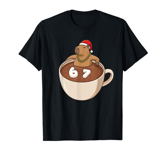 Chill Capybara Christmas Hot Cocoa 67 Marshmallow Six Seven T-Shirt