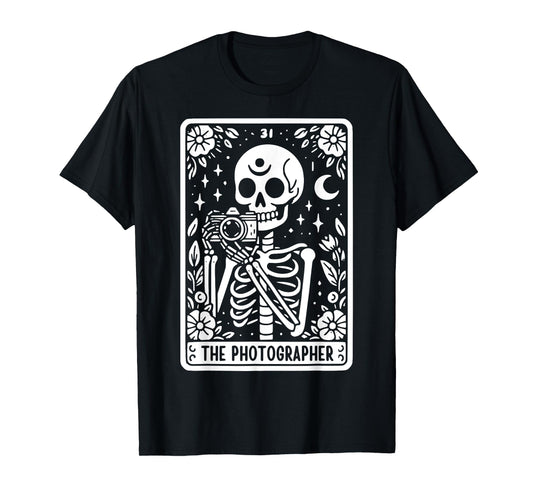 The Photographer Skeleton Tarot Card Photographer Cameraman T-Shirt