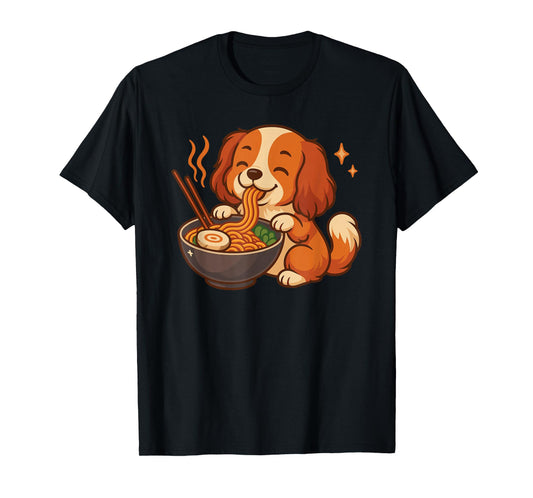 Cavalier Charles King Spaniel with Ramen Noodles Kawaii Dog T-Shirt
