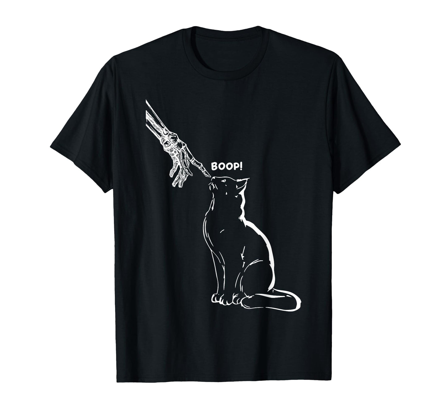 Black Cat Skeleton Hand Boop Halloween Pet Women Girls Kids T-Shirt