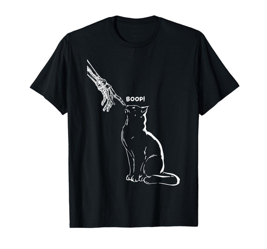 Black Cat Skeleton Hand Boop Halloween Pet Women Girls Kids T-Shirt