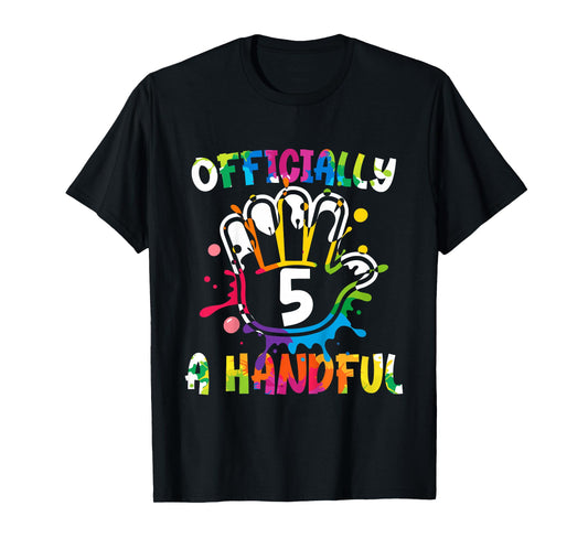 Kids Officially A Handful Funny 5th Birthday Boy Girl Turning 5 T-Shirt