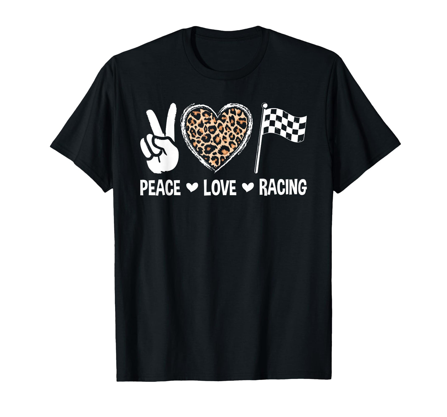 Women's Racing Design Kids Girls Peace Love Racing Race Flag T-Shirt