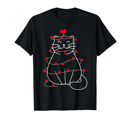 Cute Cat Heart Love Valentine Outfit Women Girl T-Shirt