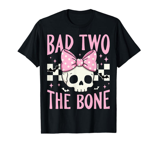 Bad Two The Bone Skull with Pink Bow for Halloween T-Shirt