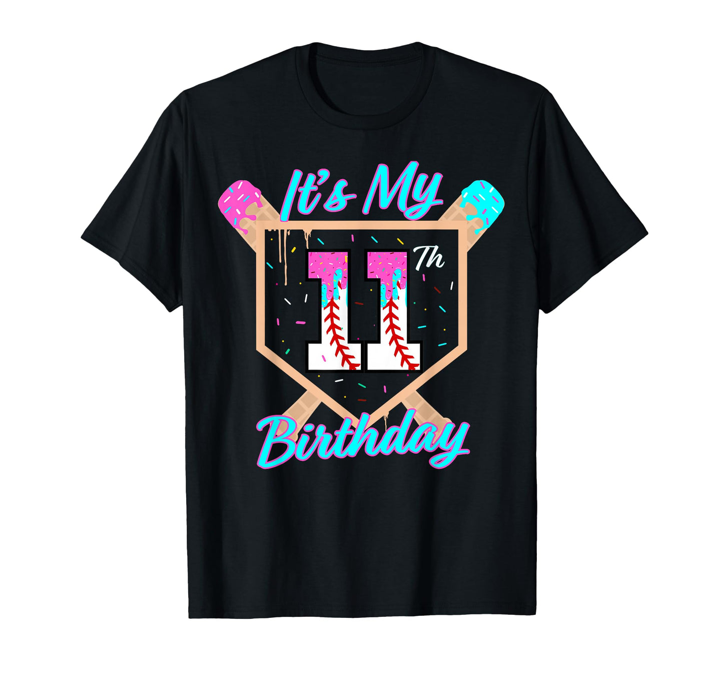 Baseball 11 Year Old Ice Cream Drip 11th Birthday Boy 11 T-Shirt