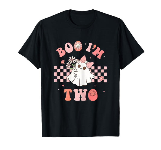 Boo I'm Two Ghost Pink Bow 2nd Birthday Halloween Girls T-Shirt