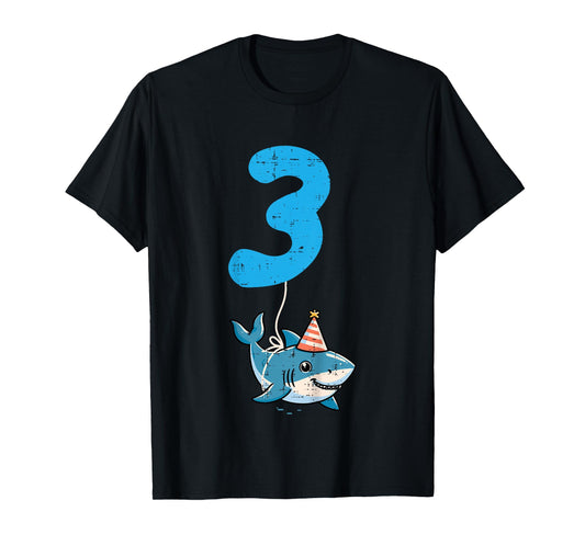 3rd Birthday Shark 3 Hat Three Year Old Bday Boys Girls Kids T-Shirt