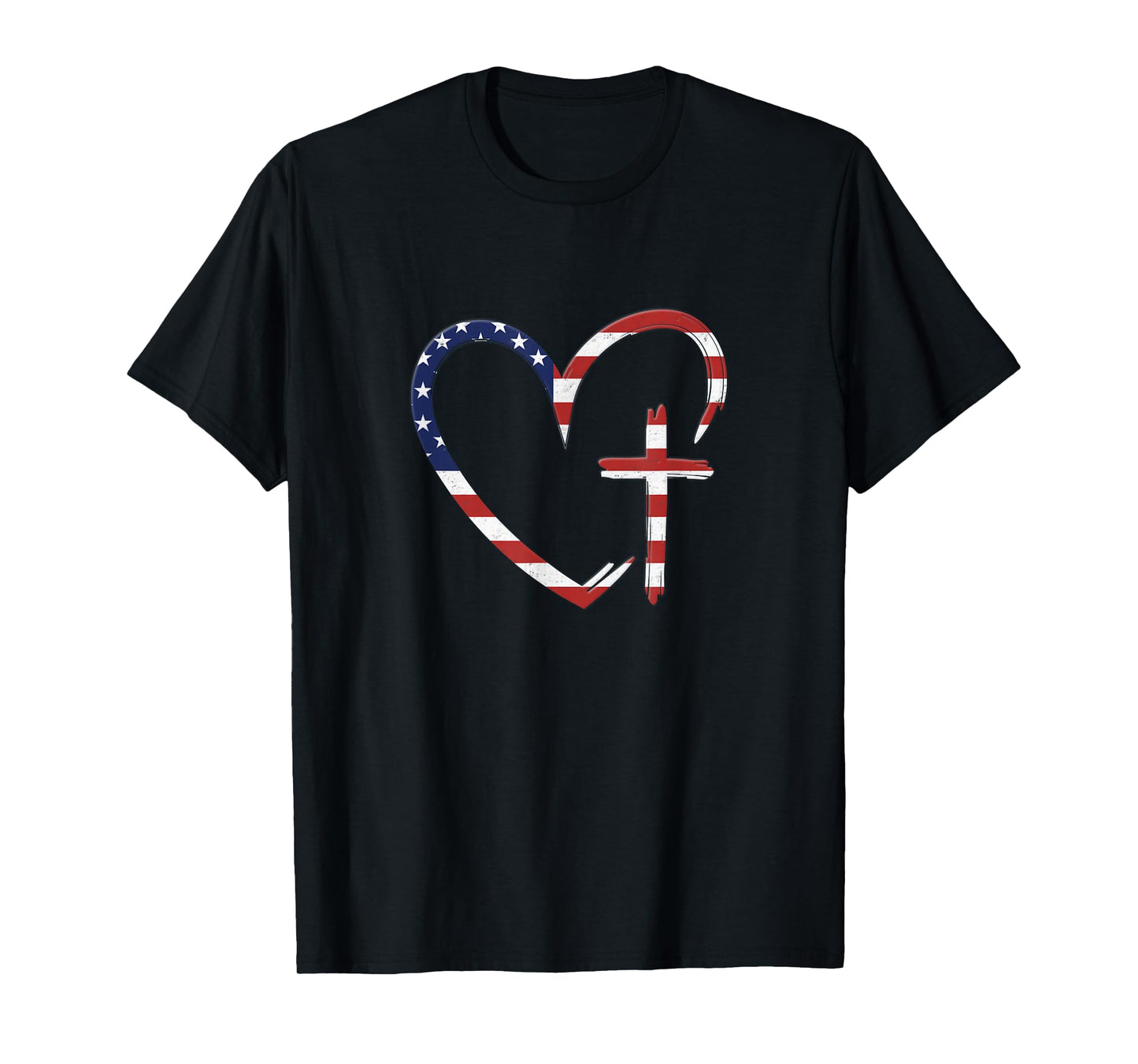 American Flag Jesus Love Heart Patriotic USA Cross T-Shirt