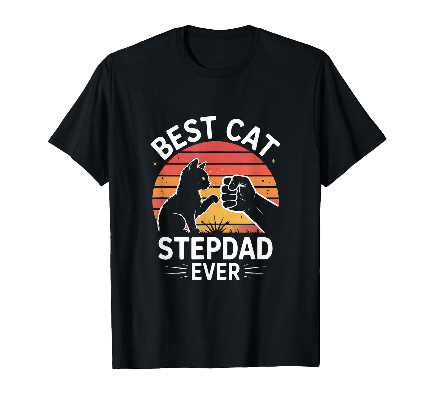 Best Cat Stepdad Ever Retro Sunset Fist Bump T-Shirt