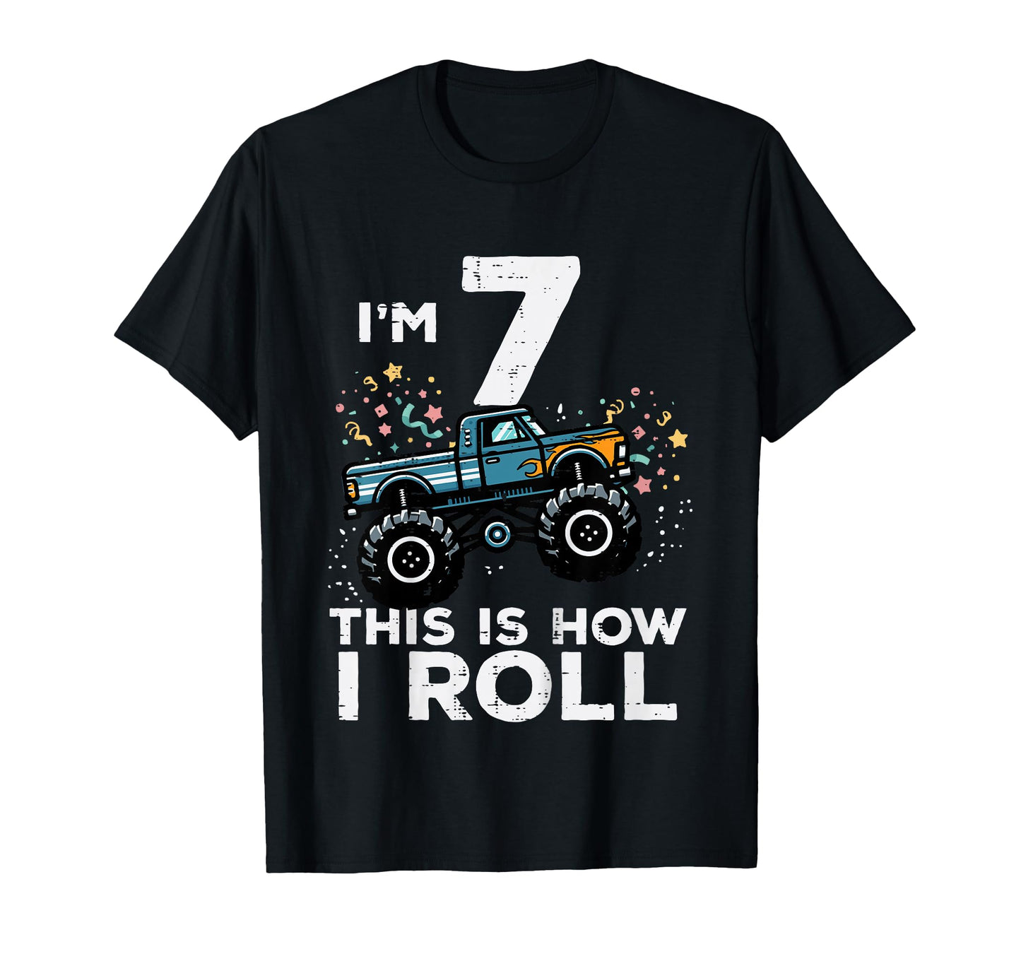 Kids Im 7 Years Old Monster Truck 7th Birthday Boys Kids T-Shirt