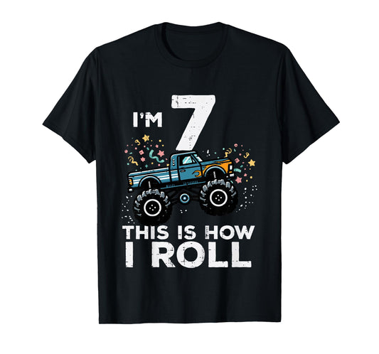 Kids Im 7 Years Old Monster Truck 7th Birthday Boys Kids T-Shirt