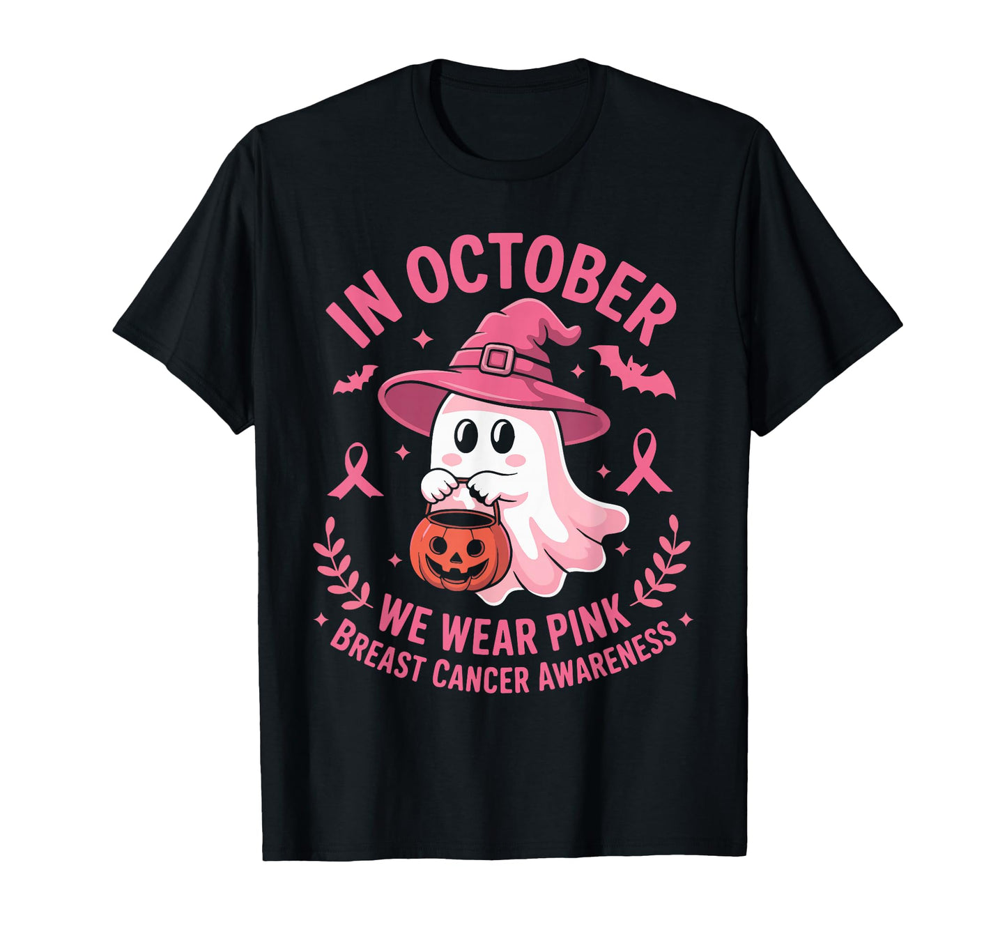 Halloween Ghost in October We Wear Pink Breast Cancer Women T-Shirt