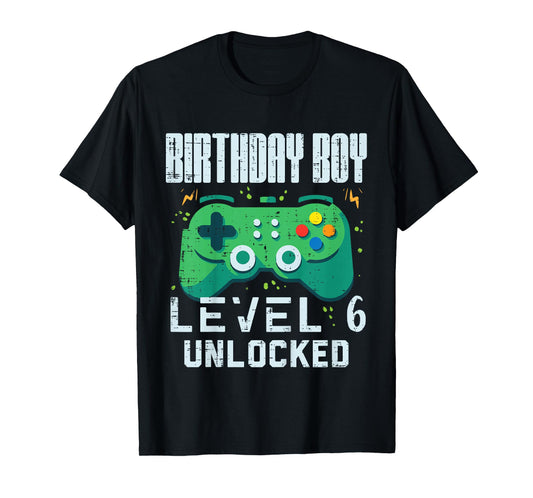 Birthday Boy Level 6 Unlocked Gamer Controller 6th Bday Boys T-Shirt