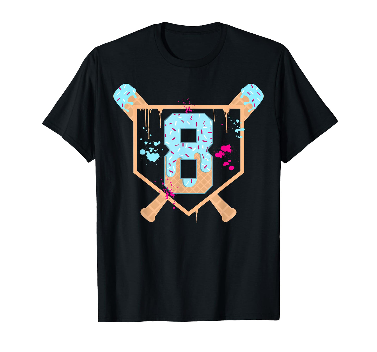 Baseball 8 Year Old Ice Cream Drip 8th Birthday Boy Number 8 T-Shirt