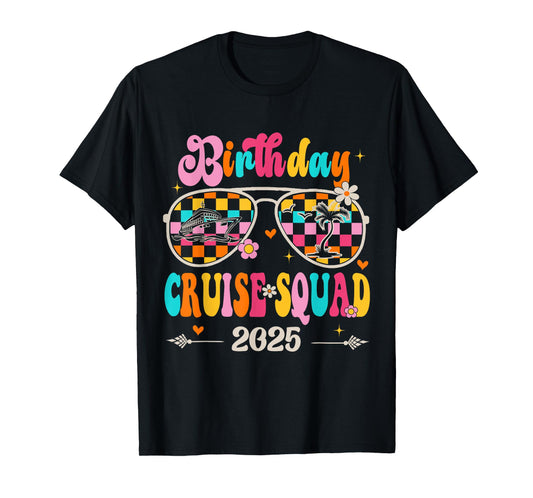 Retro Birthday Cruise Squad 2025 Sunglasses Cruise Birthday T-Shirt