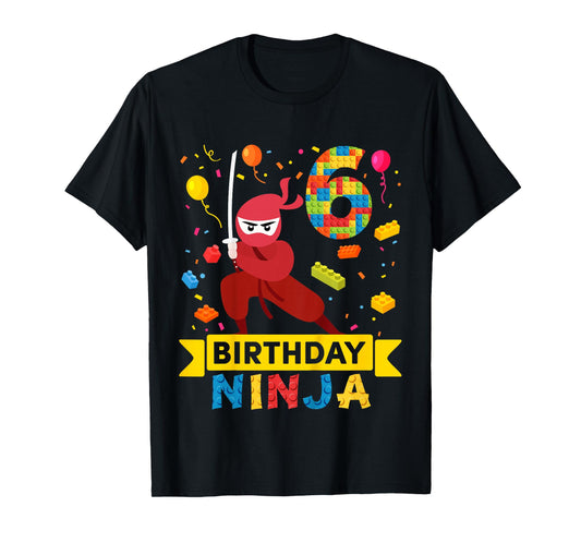 Kids 6 Year Old Building Blocks Ninja 6th Birthday Boy T-Shirt